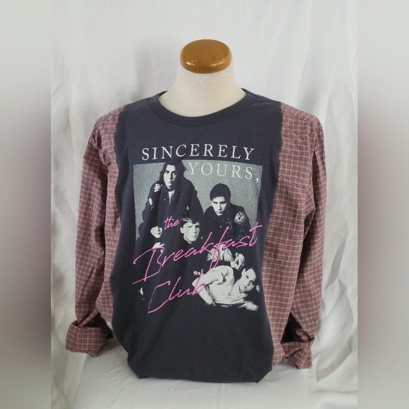 Handmade Tops - UPCYCLED REMADE REFASHIONED Breakfast Club Graphic Long Sleeve Shirt Sz XL / XXL